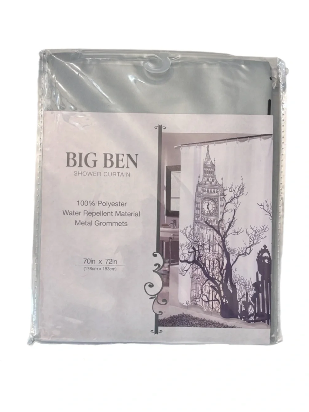 Big Ben London Landmark Shower Curtain in Green, Golden Yellow and Black